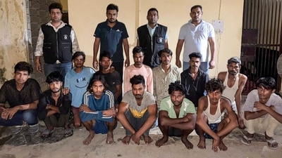 Police personnel with 13 individuals detained during a special verification drive in Gurugram, Tuesday, June 16, 2026. (PTI) Police personnel with 13 individuals detained during a special verification drive in Gurugram, Tuesday, June 16, 2026. (PTI)