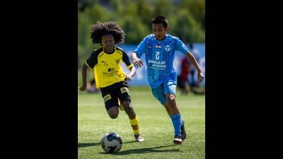 Players in action during the Gothia Cup-2026 in Sweden on Friday. (HT Photo) Players in action during the Gothia Cup-2026 in Sweden on Friday. (HT Photo)