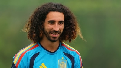 Spain's Marc Cucurella takes part in a training session at Melanie Lane Training Grounds in East Hanover, New Jersey, ahead of the FIFA World Cup 2026 final on July 16, 2026. (IMAGN IMAGES via Reuters)