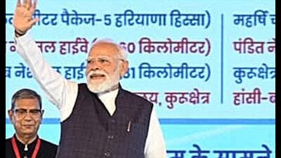 The PM said investments in sports infrastructure, transparent recruitment and improved facilities would further encourage talented youth, particularly from Haryana, to excel on the international stage (Manoj Dhaka/HT) The PM said investments in sports infrastructure, transparent recruitment and improved facilities would further encourage talented youth, particularly from Haryana, to excel on the international stage (Manoj Dhaka/HT)