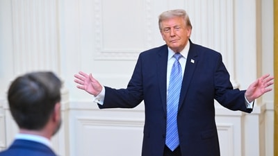 Trump said his administration will take ‘strict action’ against ‘illegal alien truck drivers’ who he said are ‘killing a lot of people’ . (AP) Trump said his administration will take ‘strict action’ against ‘illegal alien truck drivers’ who he said are ‘killing a lot of people’ . (AP)