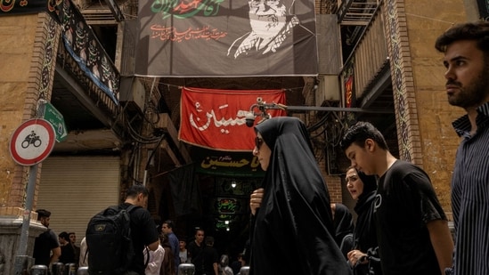 A banner in Tehran showing Iran's late Supreme Leader Ali Khamenei.
