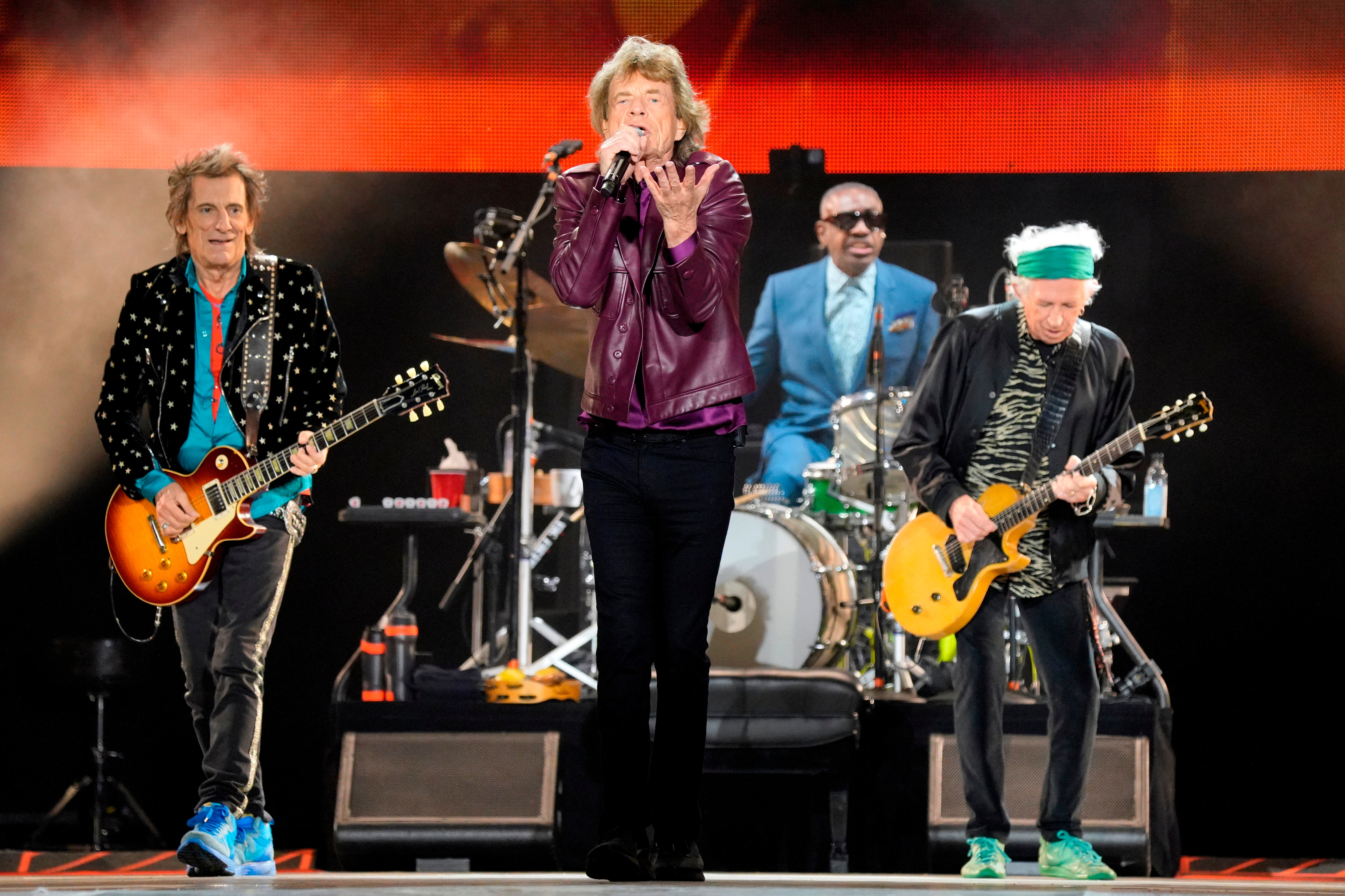 Ronnie Wood, from left, Mick Jagger, Steve Jordan, and Keith Richards of The Rolling Stones perform during the "Hackney Diamonds" tour on June 27, 2024, in Chicago. (Rob Grabowski/Invision/AP) Ronnie Wood, from left, Mick Jagger, Steve Jordan, and Keith Richards of The Rolling Stones perform during the "Hackney Diamonds" tour on June 27, 2024, in Chicago. (Rob Grabowski/Invision/AP)