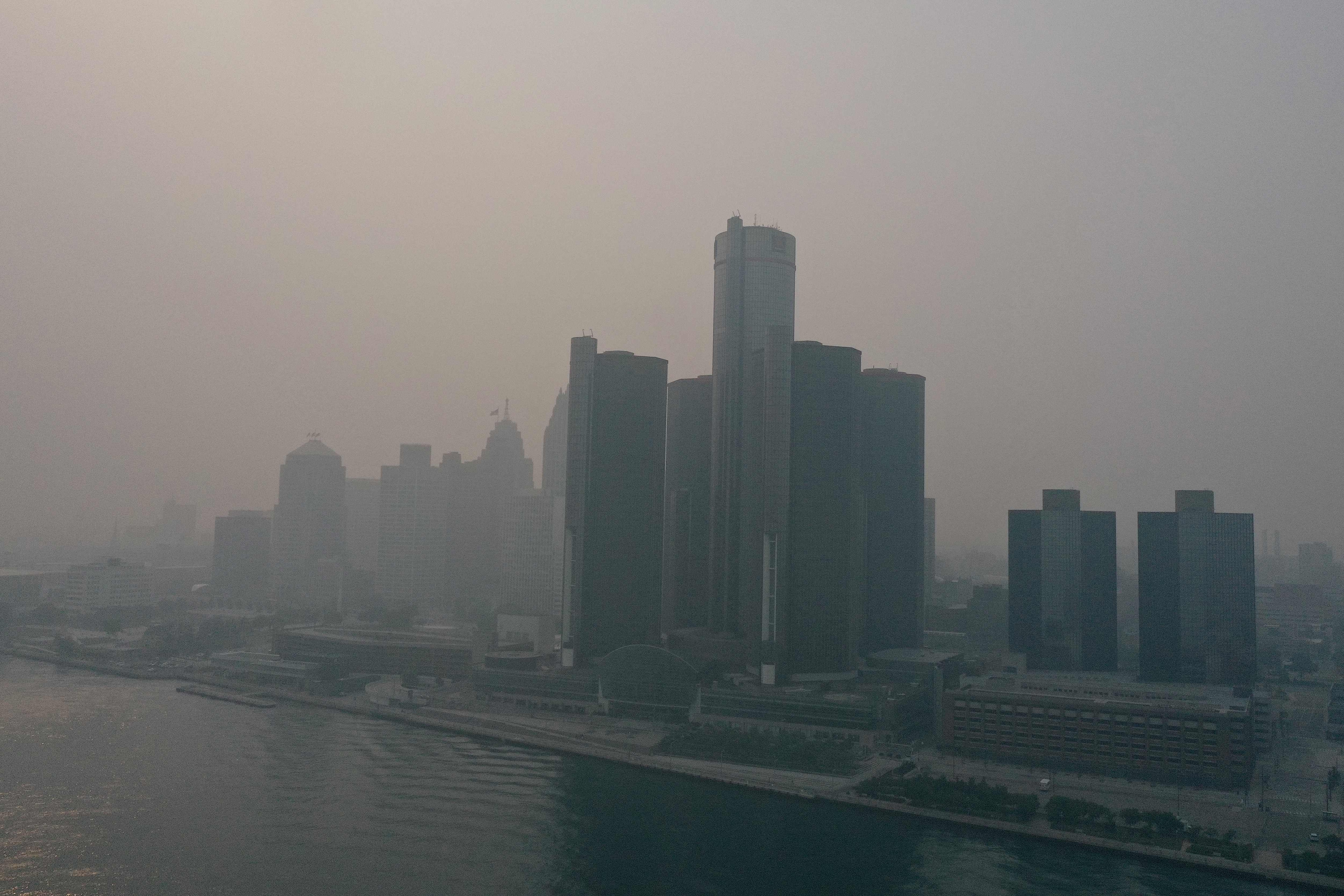 The Detroit skyline as smoke from the Canadian wildfires settled in the city (Getty Images via AFP) The Detroit skyline as smoke from the Canadian wildfires settled in the city (Getty Images via AFP)