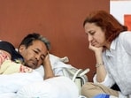 Environmentalist Sonam Wangchuk with his wife Gitanjali J Angmo, on the 20th day of his indefinite hunger strike.