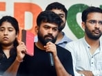 CJP founder Abhijeet Dipke speaks following the hospital admission of environmentalist Sonam Wangchuk, who has been on an indefinite hunger strike during the Cockroach Janata Party's (CJP) protest.