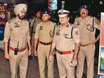 Police officials during a checking drive in Ludhiana. (HT Photo)