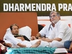 Congress' Rajya Sabha member Pawan Khera with activist Sonam Wangchuk as he continues his indefinite hunger strike in solidarity with the Cockroach Janta Party (CJP).]