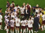 Spain coach Luis De La Fuente and players during a hydration break in the semi-final against France at Dallas Stadium, Arlington, Texas (REUTERS)