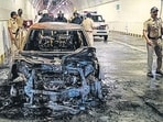 The meetings were held a day after a moving car caught fire in the southbound tunnel of the coastal road, filling sections of it with thick smoke and triggering panic among motorists. (Raju Shinde/HT Photo)