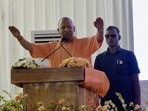 Uttar Pradesh Chief Minister Yogi Adityanath at Ghaziabad on Friday to lay foundation stones and inaugurate development projects. (Sakib Ali/Hindustan Times)
