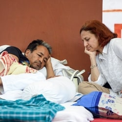 Environmentalist Sonam Wangchuk with his wife Gitanjali J Angmo, on the 20th day of his indefinite hunger strike.