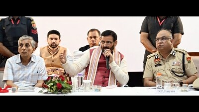 Chief minister during an event in Madhuban on Saturday. (HT) Chief minister during an event in Madhuban on Saturday. (HT)