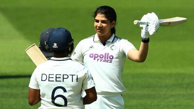 India's Yastika Bhatia celebrates after reaching her century against England in the one-off Lord’s Test (Action Images via Reuters) India's Yastika Bhatia celebrates after reaching her century against England in the one-off Lord’s Test (Action Images via Reuters)