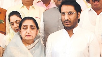 File photo of NCP Rajya Sabha member Parth Pawar with mother and Maharashtra Deputy Chief Minister Sunetra Pawar. (Bhushan Koyandi/Hindustan Times) File photo of NCP Rajya Sabha member Parth Pawar with mother and Maharashtra Deputy Chief Minister Sunetra Pawar. (Bhushan Koyandi/Hindustan Times)
