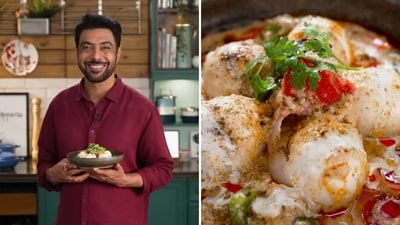 Ranveer Brar's anda malai makhni recipe takes approximately 35 minutes to make. (@RanveerBrar/YouTube) Ranveer Brar's anda malai makhni recipe takes approximately 35 minutes to make. (@RanveerBrar/YouTube)