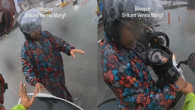 A video from Bilaspur captures a biker helping a woman. (Instagram/@bhargava.saurabh55) A video from Bilaspur captures a biker helping a woman. (Instagram/@bhargava.saurabh55)