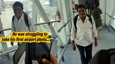 His first airport photo came with an unexpected helping hand. (Instagram/@rayazmotoking) His first airport photo came with an unexpected helping hand. (Instagram/@rayazmotoking)