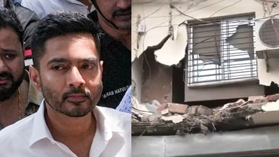 Abhishek Banerjee's office in Diamond Harbor was demolished by the district administration after it was declared an illegal construction. (PTI and X/ANI) Abhishek Banerjee's office in Diamond Harbor was demolished by the district administration after it was declared an illegal construction. (PTI and X/ANI)