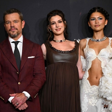 (From L) British actor Tom Holland, US actor, screenwriter and producer Matt Damon, US actress Anne Hathaway and US actress and singer Zendaya pose during a photocall ahead of the premiere of the film 'The Odyssey' at the Grand Rex in Paris on July 8, 2026. 