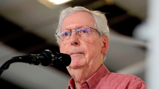 Sen. Mitch McConnell, R-Ky., speaks at an event, Aug. 2, 2025, in Fancy Farm.