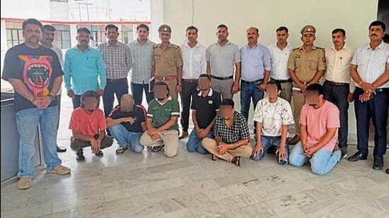 The alleged international fake tech support call centre operating from two apartments in Lucknow was busted on Friday. (HT PHOTO)