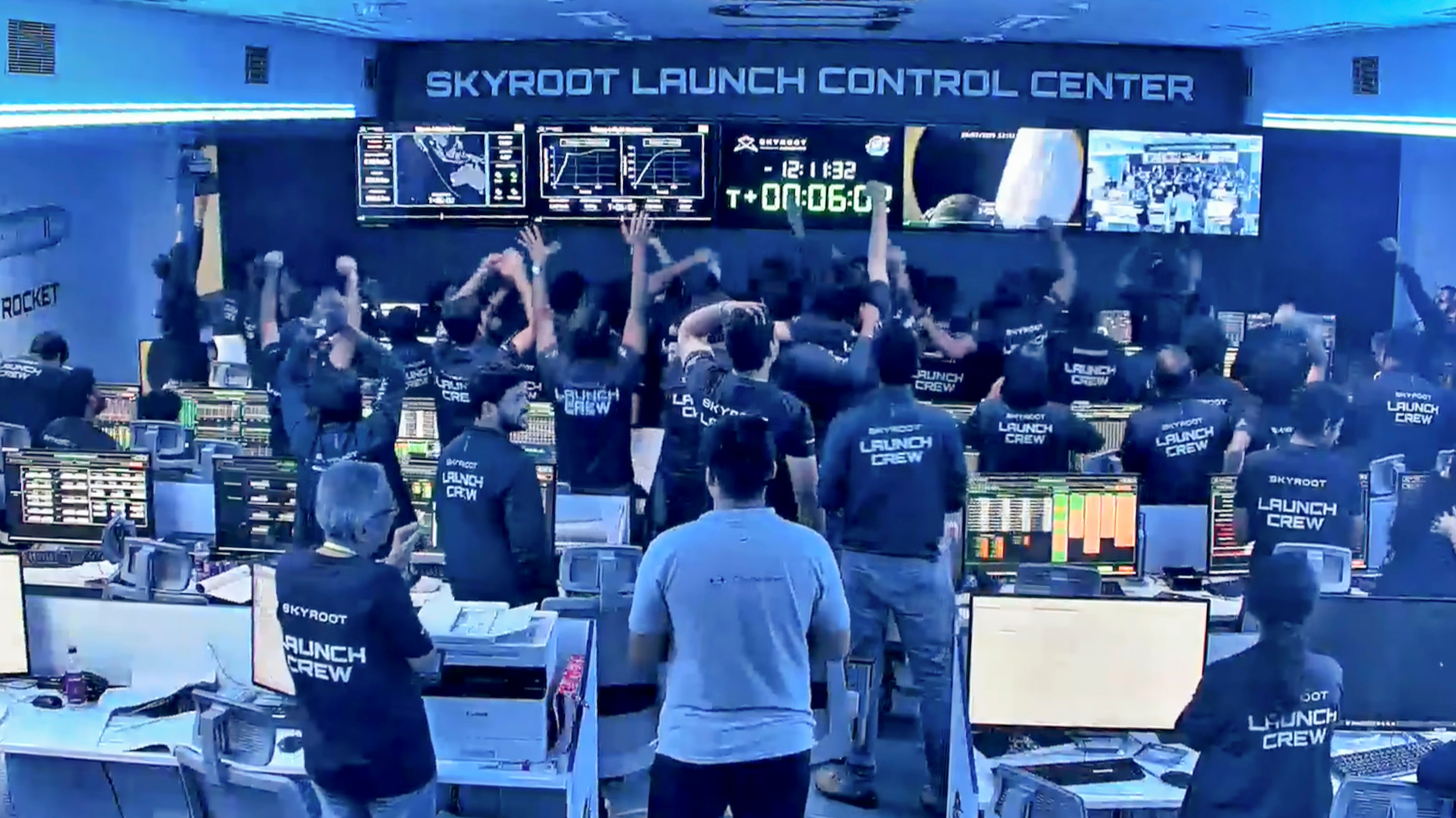 **EDS: THIRD PARTY IMAGE** In this screengrab from a video posted on July 18, 2026, members of Skyroot Aerospace's launch team celebrate following the successful launch of the Vikram-1 launch vehicle from the Satish Dhawan Space Centre, Sriharikota, Andhra Pradesh. (@skyrootaerospaceofficial/YT via PTI Photo)(PTI07_18_2026_000162B) (@skyrootaerospaceofficial) **EDS: THIRD PARTY IMAGE** In this screengrab from a video posted on July 18, 2026, members of Skyroot Aerospace's launch team celebrate following the successful launch of the Vikram-1 launch vehicle from the Satish Dhawan Space Centre, Sriharikota, Andhra Pradesh. (@skyrootaerospaceofficial/YT via PTI Photo)(PTI07_18_2026_000162B) (@skyrootaerospaceofficial)