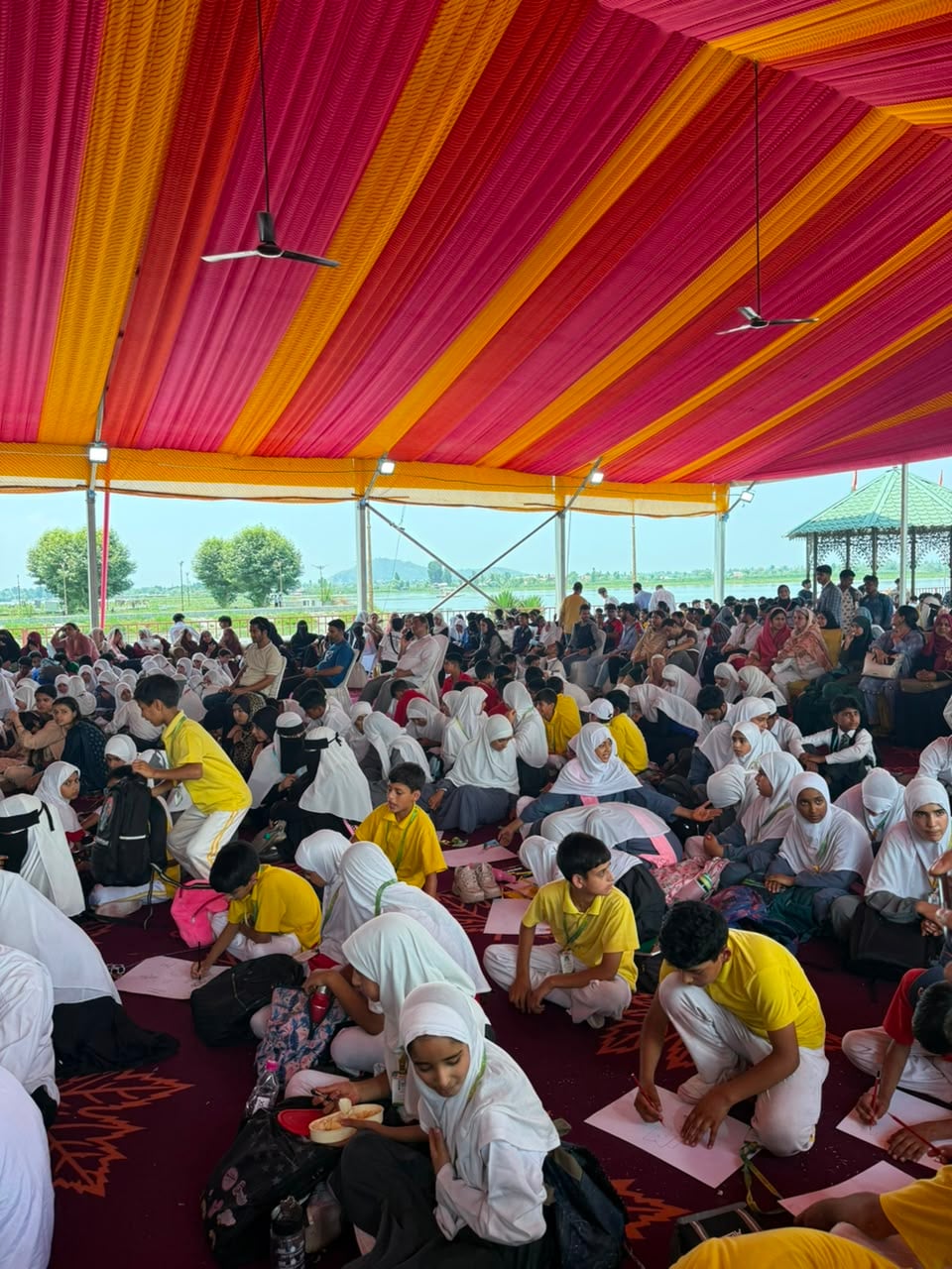 Students wait for the opening of the Chinar Book Festival at SKICC, Srinagar, Saturday, July 18. (Nayanika Sengupta) Students wait for the opening of the Chinar Book Festival at SKICC, Srinagar, Saturday, July 18. (Nayanika Sengupta)