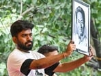 Sonam Wangchuk news LIVE: CJP founder Abhijeet Dipke with a portrait of environmentalist Sonam Wangchuk after the latter's hospitalisation and announcement of former's hunger strike.
