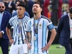 Argentina's Lionel Messi (10) reacts after losing to Spain in the World Cup final soccer match between Spain and Argentina in East Rutherford, N.J., near New York