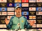 Pakistan head coach Jason Gillespie during the press conference REUTERS/Akhtar Soomro