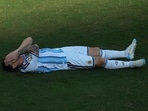 Argentina's forward #10 Lionel Messi reacts during the 2026 World Cup final match between Spain and Argentina at the New York/New Jersey Stadium in East Rutherford on July 19, 2026