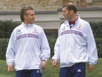 Didier Deschamps jokes with Zinedine Zidane on March 23, 1999.