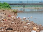 Garbage thrown on bank of Ghaggar River in Panchkula. (Sant Arora/HT)