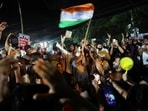Supporters of the Cockroach Janta Party (CJP) chant slogans and wave the Indian national flag at the Jantar Mantar protest site (Photo for representation)(REUTERS)