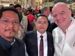Meghalaya CM Conrad K Sangma (left), deputy CM Sniawbhalang Dhar along with FIFA president Gianni Infantino (right). (File Photo) Meghalaya CM Conrad K Sangma (left), deputy CM Sniawbhalang Dhar along with FIFA president Gianni Infantino (right). (File Photo)