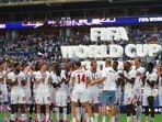 Soccer Football - FIFA World Cup 2026 - Bronze Final - France v England - Miami Stadium, Miami Gardens, Florida, U.S. - July 18, 2026 England players celebrate on the podium after winning the Bronze Final (IMAGN IMAGES via Reuters)