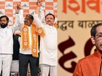 Shiv Sena (UBT) MPs in the Lok Sabha with Shinde Sena party supremo Eknath Shinde.