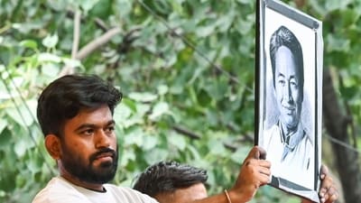 CJP founder Abhijit Debaki with a photo of environmental activist Sonam Wangchuk after the latter was admitted to hospital (ANI) CJP founder Abhijit Debaki with a photo of environmental activist Sonam Wangchuk after the latter was admitted to hospital (ANI)