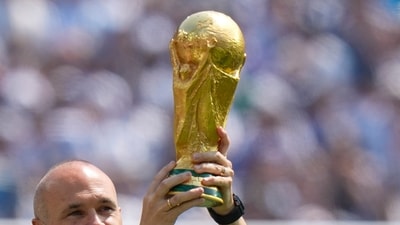 The FIFA World Cup trophy is made of 18-karat gold and is the only championship trophy made of real gold. (AP) The FIFA World Cup trophy is made of 18-karat gold and is the only championship trophy made of real gold. (AP)