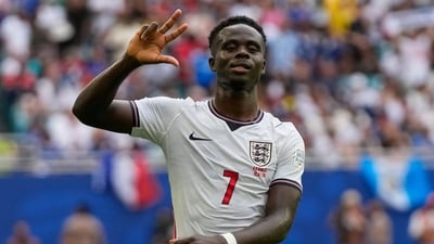 Bukayo Saka's hat-trick inspired England to a thrilling 6-4 victory over France as the Three Lions secured third place at the FIFA World Cup. (AP Photo) Bukayo Saka's hat-trick inspired England to a thrilling 6-4 victory over France as the Three Lions secured third place at the FIFA World Cup. (AP Photo)
