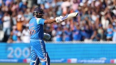 India's Rohit Sharma celebrates reaching his century during the third ODI. (Steven Paston/PA via AP) India's Rohit Sharma celebrates reaching his century during the third ODI. (Steven Paston/PA via AP)