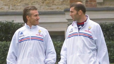 Didier Deschamps jokes with Zinedine Zidane on March 23, 1999. (AFP) Didier Deschamps jokes with Zinedine Zidane on March 23, 1999. (AFP)