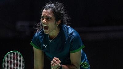PV Sindhu reacts during the match against Japan’s Akane Yamaguchi. (AFP) PV Sindhu reacts during the match against Japan’s Akane Yamaguchi. (AFP)