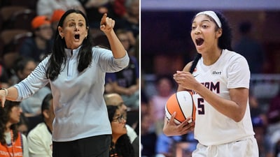 Sandy Brondello will be unavailable on the courtside for Toronto's game against the Las Vegas Aces. (L - Getty Images via AFP ; R - The Canadian Press via AP) Sandy Brondello will be unavailable on the courtside for Toronto's game against the Las Vegas Aces. (L - Getty Images via AFP ; R - The Canadian Press via AP)