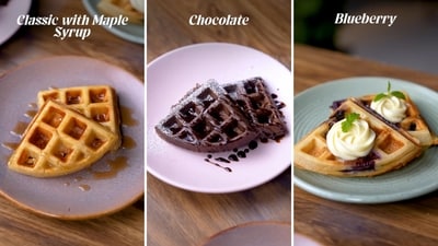 Three waffles, classic, chocolate, and blueberry, can be prepared with the same basic batter. (@sanjeevkapoor?Instagram ) Three waffles, classic, chocolate, and blueberry, can be prepared with the same basic batter. (@sanjeevkapoor?Instagram )