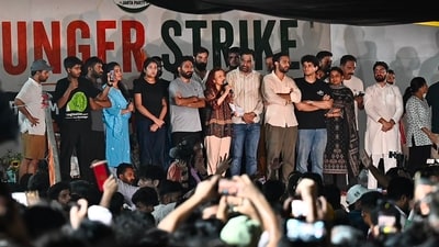 The planned march comes amid activist Sonam Wangchuk's ongoing indefinite hunger strike. (Sanchit Khanna/Hindustan Times) The planned march comes amid activist Sonam Wangchuk's ongoing indefinite hunger strike. (Sanchit Khanna/Hindustan Times)