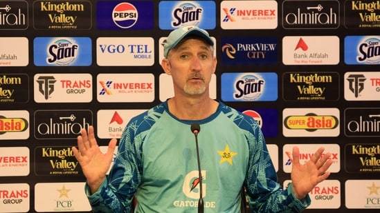 Pakistan head coach Jason Gillespie during the press conference REUTERS/Akhtar Soomro