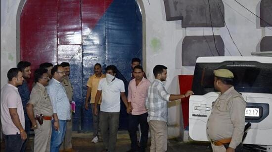 Key accused Ram Shankar Yadav alias Tinnu and his nephew Manish Yadav brought back to the district jail after the expiry of their police custody remand period in Ayodhya on Sunday. (PTI PHOTO)