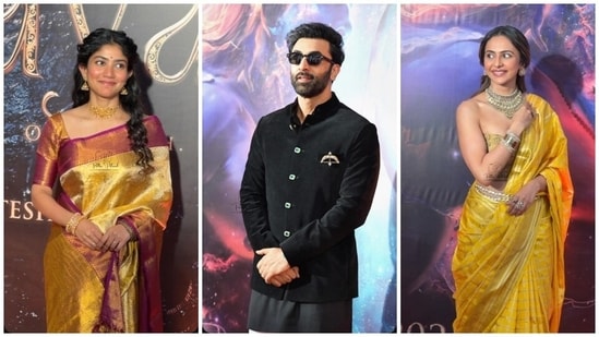 Sai Pallavi, Ranbir Kapoor and Rakul Preet Singh at Ramayana trailer launch. 
